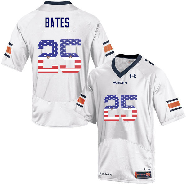 Men's Auburn Tigers #25 Daren Bates USA Flag Fashion White College Stitched Football Jersey